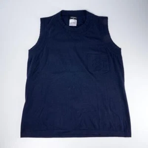 Chanel France Navy Blue Cashmere Camelia Sleeveless Jersey Top Sz 48 - Picture 1 of 4