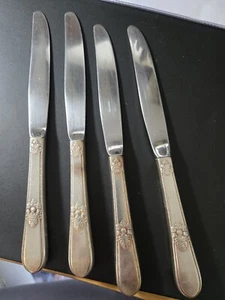 1847 Rodgers Bros Adoration Dinner Knives Lot Of 4 Silverplate w/stainless blade - Picture 1 of 4