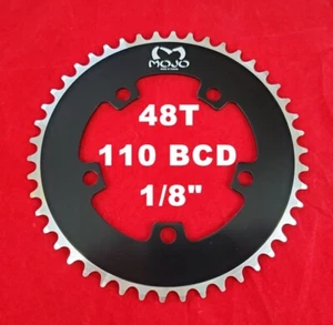 Anillo de cadena de engranaje fijo MOJO 48T - 110 BCD pista fija de una sola velocidad 1/8" - NEGRO - Imagen 1 de 3