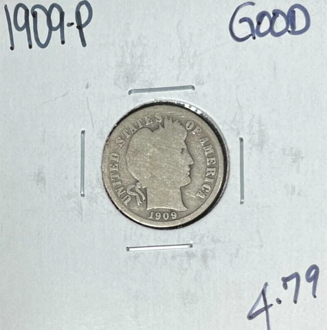 1909 BARBER SILVER DIME~ GOOD ~NICE COIN~ Cover