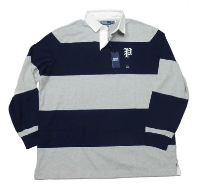 Polo Ralph Lauren Men's Grey /Navy Stripe P-Patch Classic Fit Rugby Polo Shirt - Image 1 of 3