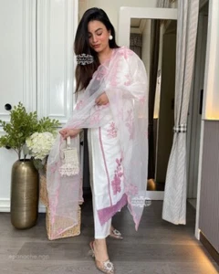 Pantalón Kurti bordado para mujer con conjunto Dupatta, ropa de fiesta tradicional confeccionada - Imagen 1 de 7