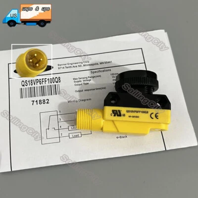 For Banner QS18VP6FF100Q8 Photoelectric Switch Sensor 10-30VDC 100mm PNP 4-Pins