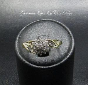 9k 9ct Gold Ring Diamond Cluster with Baguette Accents Size O 1/2 2.42g - Picture 1 of 10