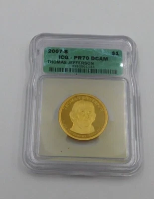 2007-S THOMAS JEFFERSON PRESIDENTIAL DOLLAR  PR70 DCAM ICG PROOF COIN - Image 1 of 2