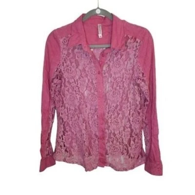 Monoreno Womens Sz M Pink  Floral Long Sleeve Button Down Dress Shirt - Image 1 of 4