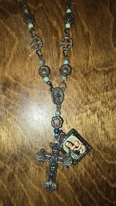 Semiprecious Ryolite Necklace with Cross Pendant - Picture 1 of 2