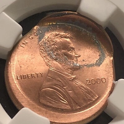 2000 Lincoln  Cent Mint Error Broadstruck With Reverse Indent  Ngc Ms 65 Red - Image 1 of 4