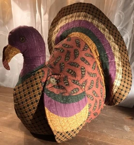 Large Stuffed Fabric Turkey Autumn Colors Button Accents 15” Tall - Picture 1 of 8