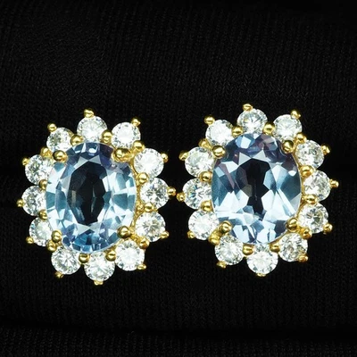 Pendientes con halo de oro de 24 quilates de plata de ley 925 vibrante cambio de color espinela 6,45 quilates Foto 1 de 4