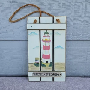 Hiltonhead Lighthouse Plaque 9.5" Nautical Wood Sign Beach Hanging Lake Decor - Picture 1 of 12