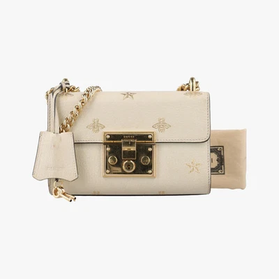 Gucci Padlock White Leather 432182 Bee Print Chain Shoulder Bag Crossbody - image 1 of 4