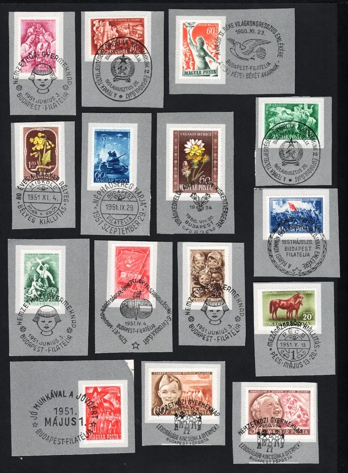 Hungary 1950-51 set of stamps Mi# 1102-1212 cut with cancellation CV=10.4$ - Image 1 of 1