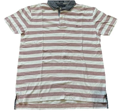 Camisa Polo Tommy Hilfiger Para Mujer Ajuste Personalizado Rosa Blanco Rayas Algodón Mediana Foto 1 de 4