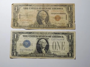 US ONE DOLLAR BILLS 2 SILVER CERTIFICATES 1928 A FUNNY BACK & 1935 A HAWAII - Picture 1 of 10