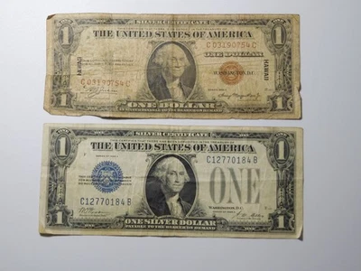 US ONE DOLLAR BILLS 2 SILVER CERTIFICATES 1928 A FUNNY BACK & 1935 A HAWAII - Image 1 of 4