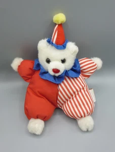 Vintage Russ Berrie Happy Jr. Clown Teddy Bear Soft Plush Toy Red Stripey 10" - Picture 1 of 3