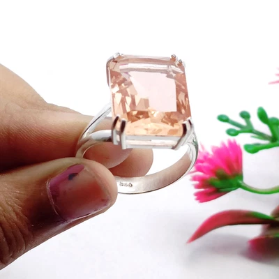 Sterling Silver Morganite Ring, Handmade  Gemstone Ring, Statement Ring - Image 1 of 4
