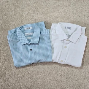 EUC Lot of 2 Calvin Klein Dress Shirts Teen/Boys/Young Adult Size 18, White, Blu - Picture 1 of 6