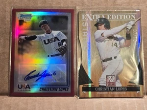 2010 Bowman Chrome Christian Lopes Red Refractor Auto RC /5 + 2011 Elite GOLD - Bild 1 von 2