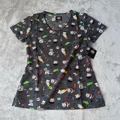 Dickies Scrub Top Cats Cute Women’s Small New W Tags Medical Veterinarian Grey - Image 1 of 4