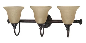 Old Bronze Dimmable LED 3 Light Bath Vanity Wall  With Amber Water Glass $160 - Picture 1 of 1