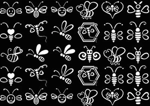 Baby Bumble Bees 30 pcs 1 Inch White Fused Glass Decals - Picture 1 of 2