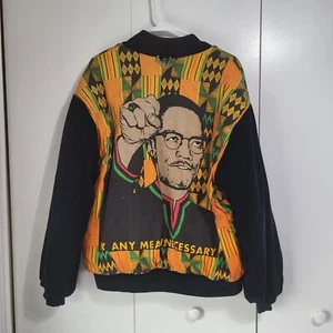VTG 90s Malcolm X Black History 90s Fashion African American Jacket Mens - Picture 1 of 12