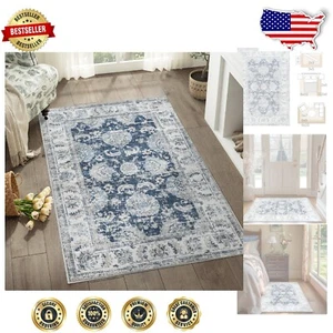 Tappeto Area Floreale Blu Scuro Ultra Sottile 3' x 5' - Antiscivolo, Ideale per Cucine - Foto 1 di 10