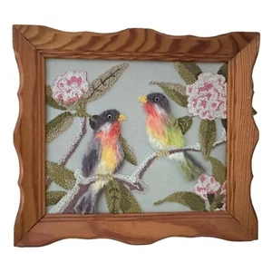 MATSUBATO Framed Birds Crewel Embroidery Picture Hand Made Hand Crafted Gorgeous - Picture 1 of 9