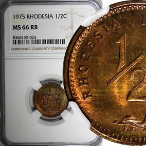 Rhodesia Bronze 1975 1/2 Cent NGC MS66 RB TONING TOP GRADED BY NGC KM# 9 (024) - Picture 1 of 5