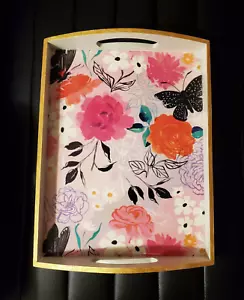Wooden Tray Pink Flowers New Decoupage and Hand Painted 10” X 13” X 1-1/4" - Picture 1 of 7