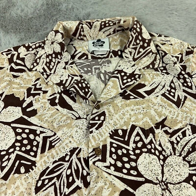 Camisa de Colección Hilo Hattie Para Hombre Extra Grande Marrón Hawaiano Tribal Batik Aloha Foto 1 de 4