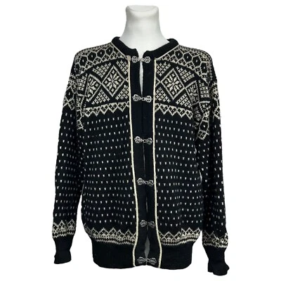 Dale Of Norway Black White Heavy Knit Cardigan Sweater Fair Isle Nordic Size XL - Image 1 of 4