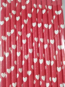 75 Party Paper Straws With Valentines Day Hearts Great For Weddings Birthday - Picture 1 of 2