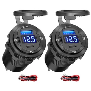 USB C Car Charger Socket 12V USB Outlet 2 Pack Aluminum 78W Multi USB Voltmeter - Picture 1 of 7