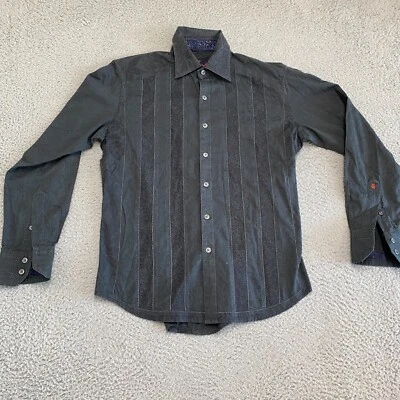 Camisa de vestir Robert Graham para hombre pequeña negra cachemira bordada puño abatible Foto 1 de 4
