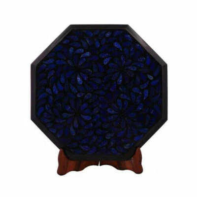 18" Black Marble Table Top Coffee Corner Inlay Malachite Inlay Decor C124 - Image 1 of 4