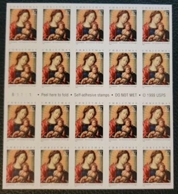 Scott #3675a Madonna (Christmas, Gossaert) Booklet of 20 Stamps - MNH - Image 1 of 4