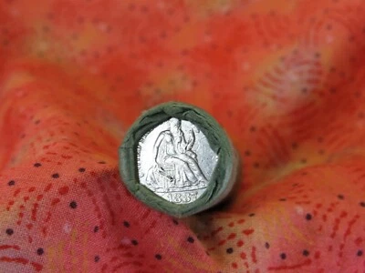 ROLLO DE 50 MONEDAS DE DIEZ CENTAVOS $5,00 SENTADAS 1887 FINAL/MERCURIO EXTREMO D CONTENEDOR BUM20 Foto 1 de 4