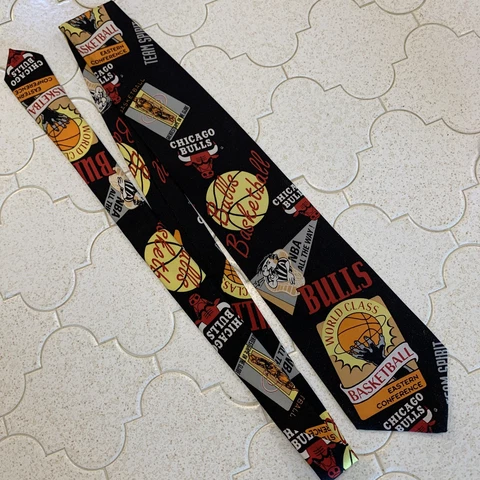 Vintage NBA Chicago Bulls RM Style Neck Tie Silk Black Ralph Marlin Basketball Cover