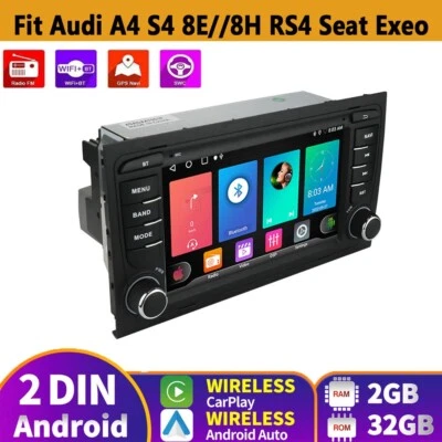 2Din for Audi A4 S4 7" Android12 Navigation Autoradio Stereo GPS Car Radio 1080P - Image 1 of 4