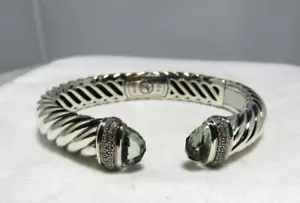 David Yurman Sterling Silver Prasiolite & Diamonds 10MM Waverly Cuff Bracelet - Imagen 1 de 13