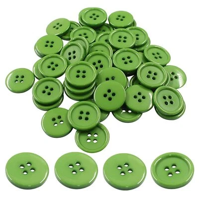 Green Round Buttons 50 PCS 20mm 4-Hole Flatback Plastic Resin DIY Sewing - Image 1 of 4
