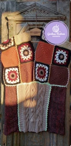 Handmade Granny Square V-Neck Sweater Wool Boho - Picture 1 of 2