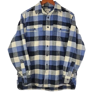 Camisa de tela de gamuza de franela LL Bean para hombre calce tradicional medio azul a cuadros - Imagen 1 de 8