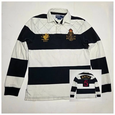 Vtg Polo Ralph Lauren Rugby Shirt Men M PRLC 5 Patch Quilting White Black Stripe - Image 1 of 4