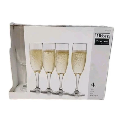 VINTAGE NOS Libbey Champagne Flute Wine Glasses 6 oz. CHARISMA Clear 4-Piece Set - Image 1 of 4