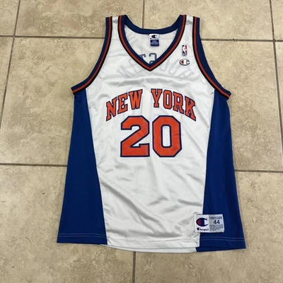 Vintage New York Knicks Jersey Mens Large White Orange NBA Allan Houston #20 90s - Image 1 of 4