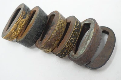 Colección de adornos con mango de espada Fuchi japonesa x6 original de Japón 1127F26 Foto 1 de 4